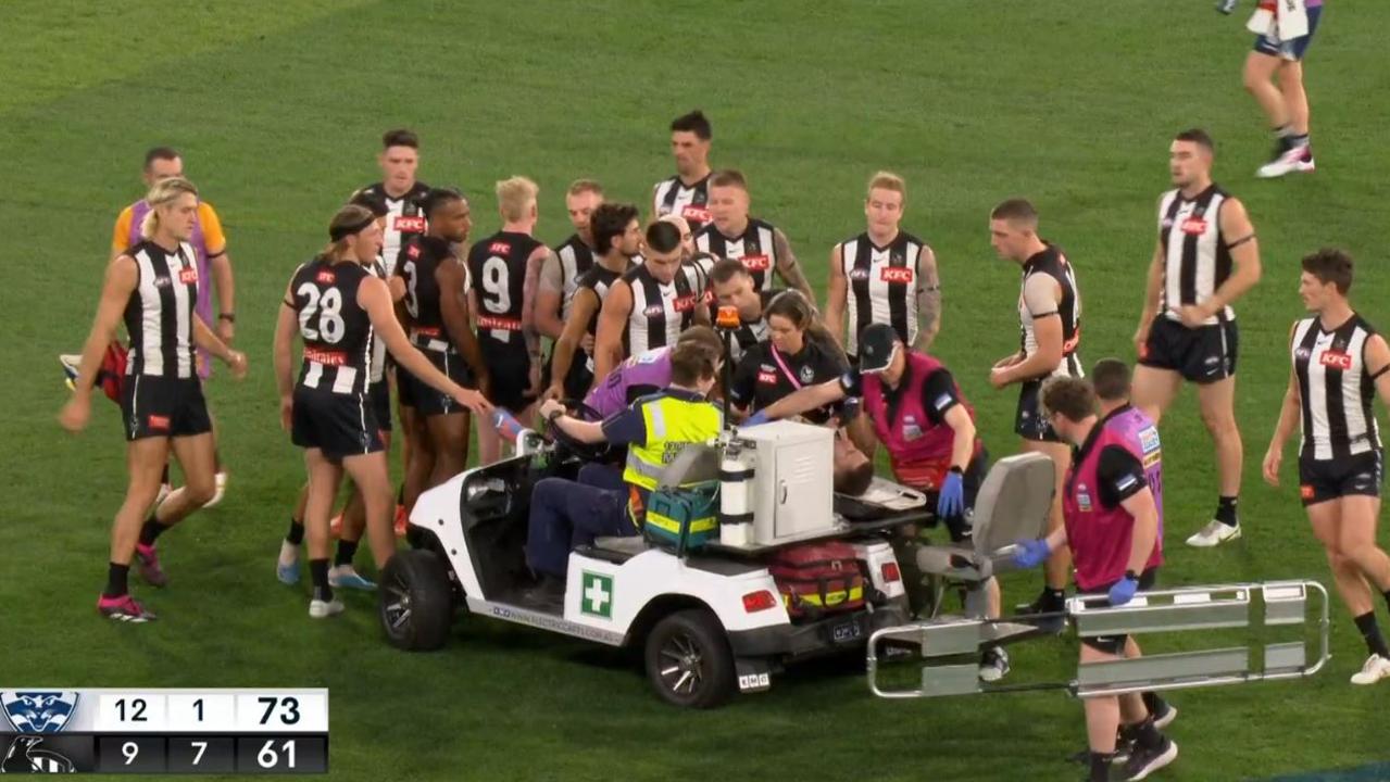 Collingwood players flocked to Jeremy Howe.