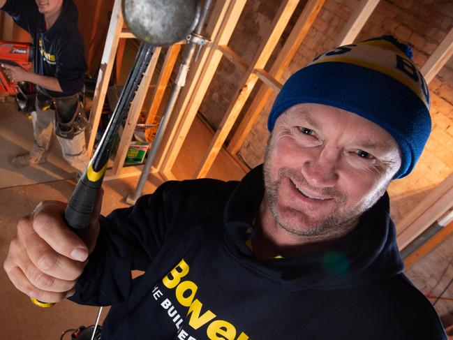 Double M Constructions builder Mark Micklethwait  (Foreground) and , Chris Reynolds (left) and Adrian Scully on Site. This story is for story on government subsidy for home renovations. Picture: Tony Gough