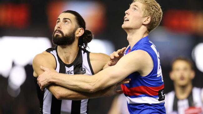 Brodie Grundy dominated against the Bulldogs. Picture: Michael Klein