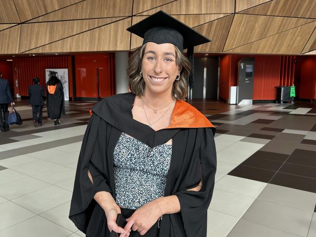 Mae Kenny graduates from the Australian Catholic University with a Bachelor of Psychology and Arts on April 7, 2024. Picture: Brittany Busch