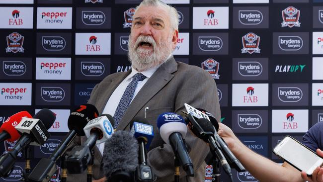 THE DAILY TELEGRAPH, DECEMBER 13, 2023 Wests Tigers Media Conference with new interim chief executive, Shane Richardson, addressing the media for the first time since the board was swept out in a radical overhaul. Picture: David Swift