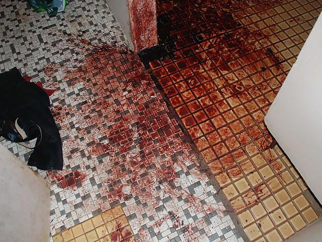 The blood stains found in Ray Niceforo’s flat after his murder were evidence of the brutality of the fatal attack on him. Picture: NT Police/Mandatory Murder by Steven Schubert