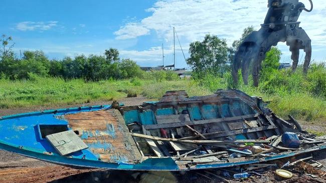 Foreign fishing vessels are either burned at sea or broken up and buried on land. Picture: Supplied/AFMA