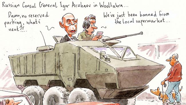 Woollahra Council has clashed with the Russian consulate after it revoked three parking spaces. Cartoon: Rod Clement