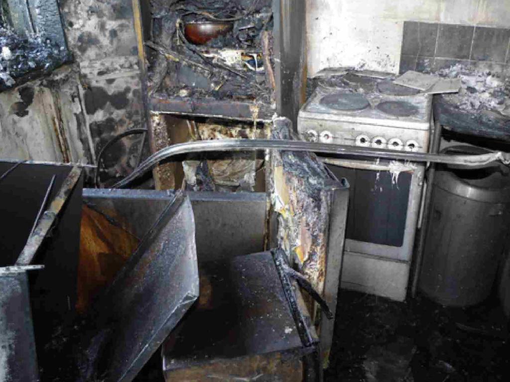 The kitchen of flat 16 of Grenfell Tower, where the fire started before catching the combustible cladding. Picture: Grenfell Tower Inquiry