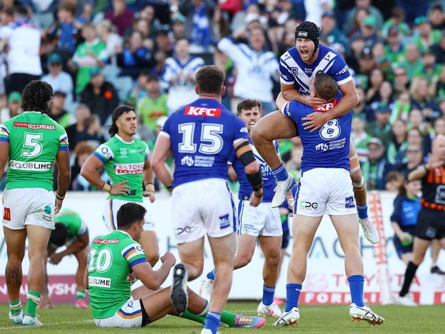 They may have gone on to win the game, but their horror first half against the Raiders in Round 10 convinced the Bulldogs to pursue Lachlan Galvin. Picture: Getty Images