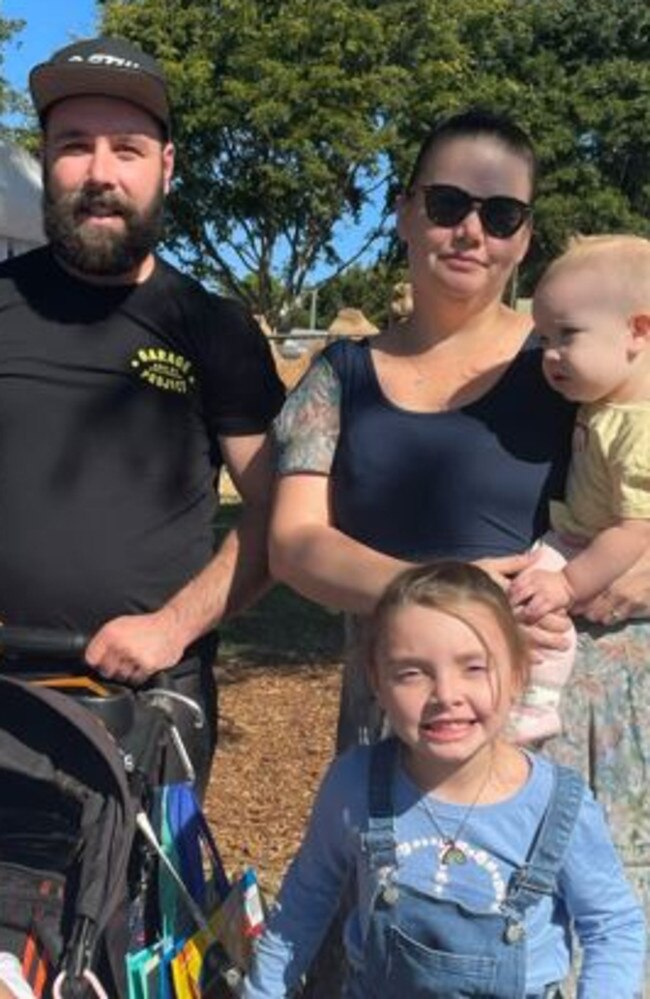 Tate, 3, Bella, 4, Aurora, 1, Shane Mooney and Natasha Kidd at the Sunshine Coast Agricultural Show 2023.