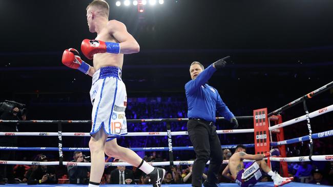 Aussie Liam Wilson puts Emanuel Navarrete down for the (very long) count. Picture: Mikey Williams/Top Rank Inc via Getty Images