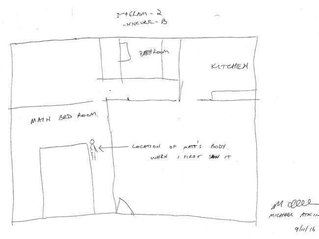 Sketch showing the location of the body of Matt Leveson drawn by Michael Atkins