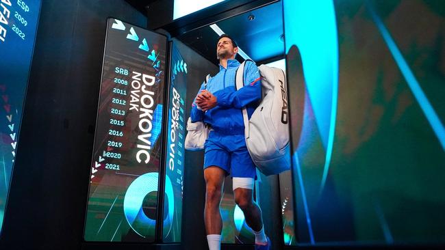 Novak Djokovic’s time in Australia has been laced with controversy since his arrival. Photo: Tennis Australia/ SCOTT BARBOUR