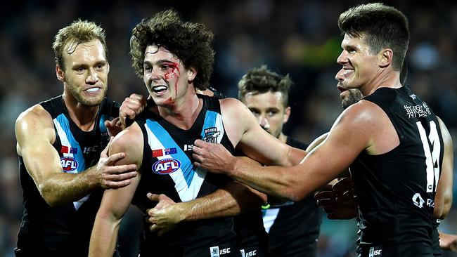 Darcy Byrne-Jones copped a nasty headknock on debut against the Bombers in 2016.