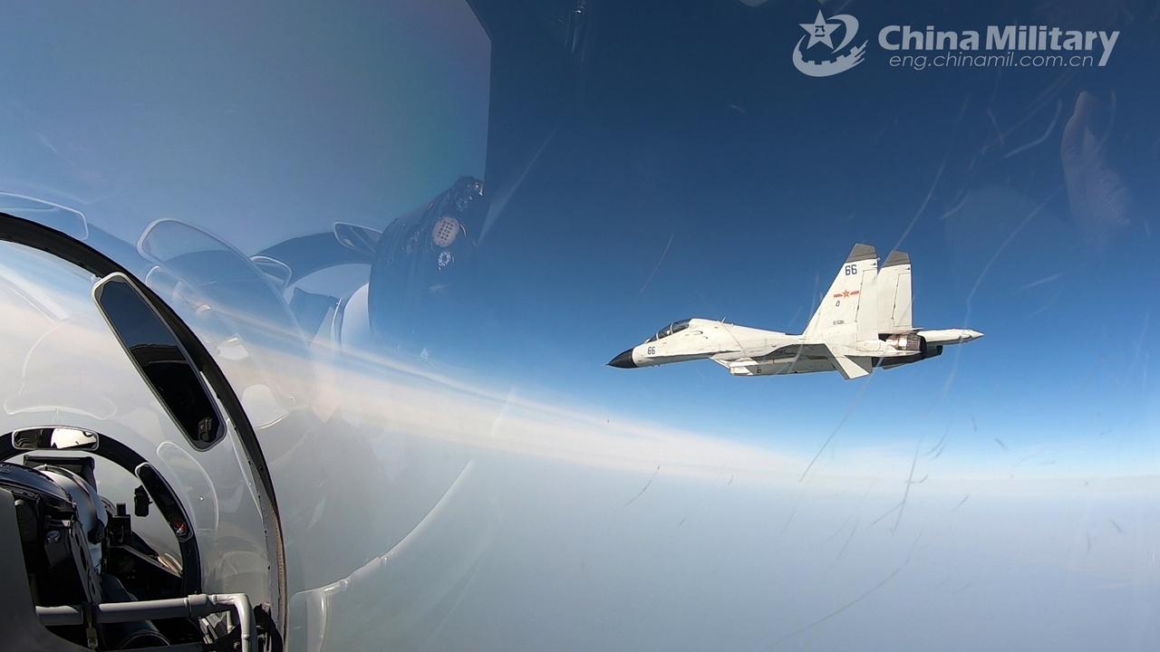 Chinese fighter jets during training exercises in February. Picture: PLA