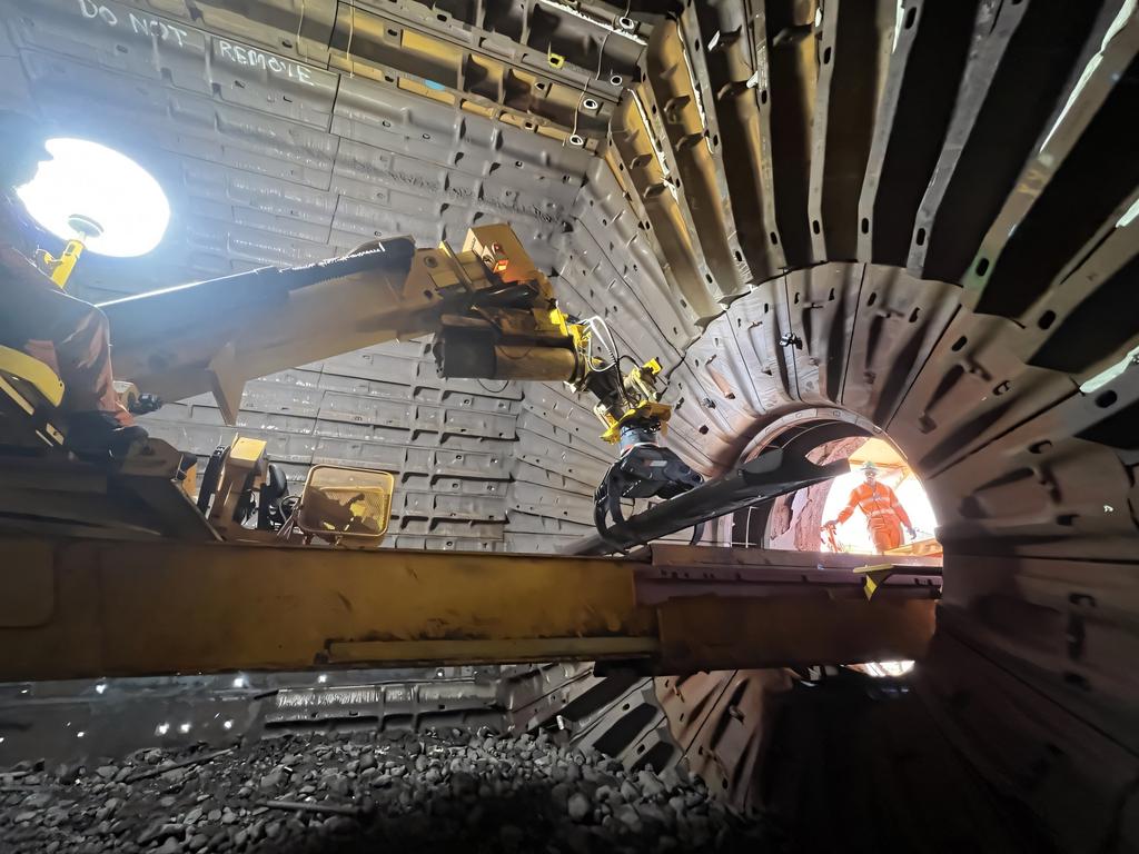 An interior shot of a Russell Mineral Equipment Mill Relining Machine.