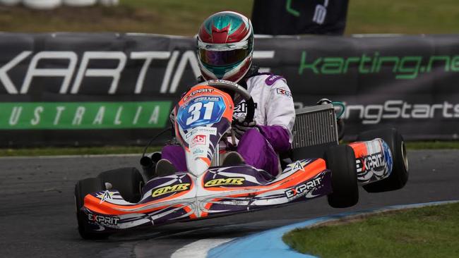 KF3 Champion Jayden Ojeda in the final race of the series. (Coopers Photography)