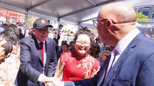 Anthony Albanese and Peter Dutton cross paths at the Asian Business Association of Whitehorse Lunar New Year Festival &amp; Parade in Melbourne. Picture: Luis Enrique Ascui/NewsWire