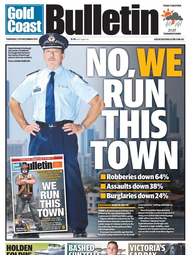 A Gold Coast Bulletin front page two months after the crackdown began as police responded.