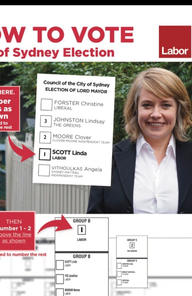 Labor's how to vote card for the City of Sydney Council election / Supplied