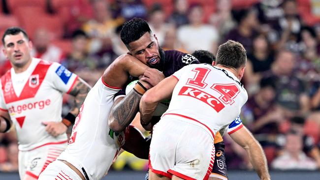 Payne Haas was injected back into the game with 10-minutes to go, having an immediate impact as he set-up two tries. Picture: Getty Images.