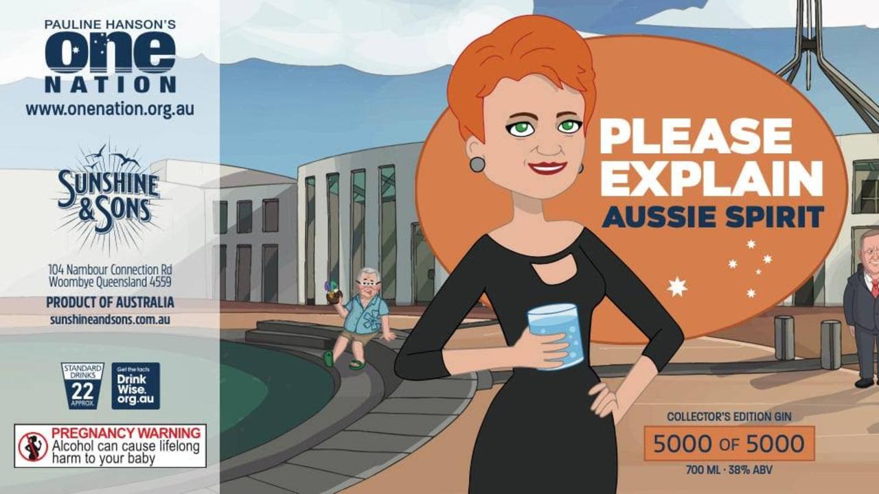 Pauline Hanson's Please Explain gin. Picture: Supplied