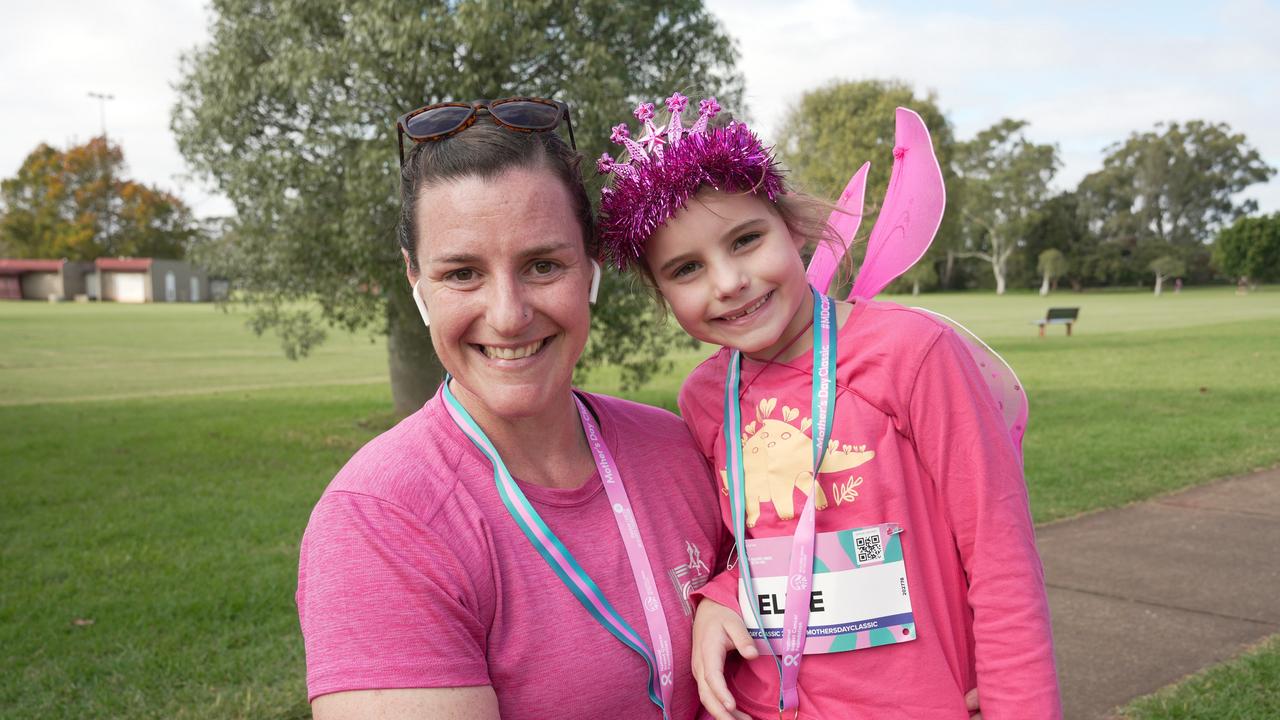 Mother-and-daughter duo Naomi and Ellie Briton at the Mother's Day Classic Toowoomba fun run at Middle Ridge Park, which raised money for breast and ovarian cancer research.