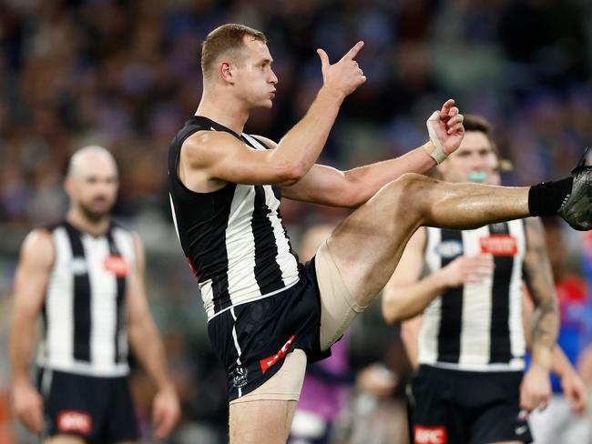 Nathan Kreuger kicked three goals in his first game for the season on Monday. Picture: Michael Willson/AFL Photos via Getty Images.