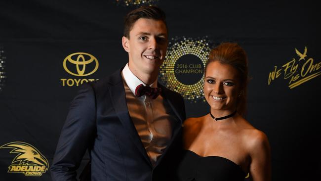 Jake Lever and Jess Hansen at the Crows’ 2016 best and fairest. Picture: Tom Huntley