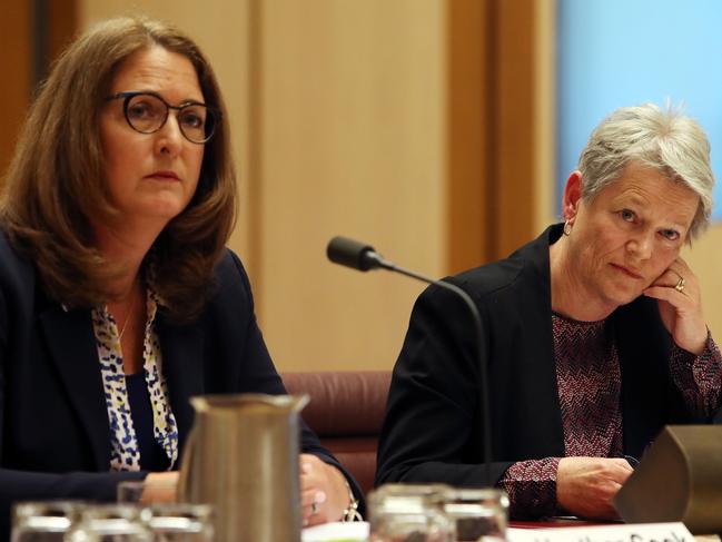 ASIO Deputy Director-General Intelligence Service Delivery Heather Cook and ASIO Deputy Director-General Enterprise Strategy and Governance Dr Wendy Southern appearing at a press freedom hearing at Parliament House in Canberra. Picture: Kym Smith