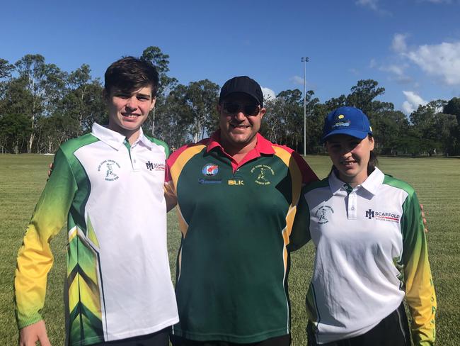 Brendan Rea with his son and daughter, Caden and Mahli Rea before a 2023 senior game.