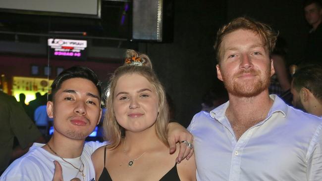 L-R Tuan Do, Bianca Doblo and Riley Gill at Zodiac Nightclub. Photo Liam Fahey / Morning Bulletin