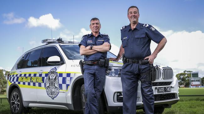 Longstanding Knox highway patrol Leading Senior Constables Graeme Spurrell and Andrew Jones.