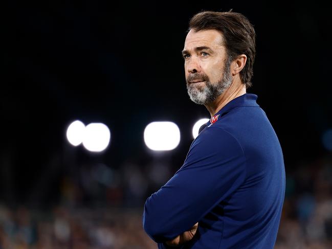 ADELAIDE, AUSTRALIA - SEPTEMBER 05: Chris Scott, Senior Coach of the Cats looks on during the 2024 AFL Second Qualifying Final match between the Port Adelaide Power and the Geelong Cats at Adelaide Oval on September 05, 2024 in Adelaide, Australia. (Photo by Michael Willson/AFL Photos via Getty Images)