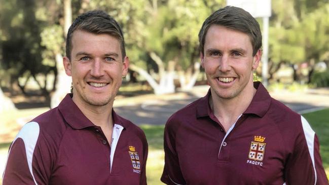 Prince Alfred OC coach Craig Pitt (right)with star player Jack Trengove (left). Pitt believed his side was progressing in recent weeks. Picture: Prince Alfred Old Collegians Football Club