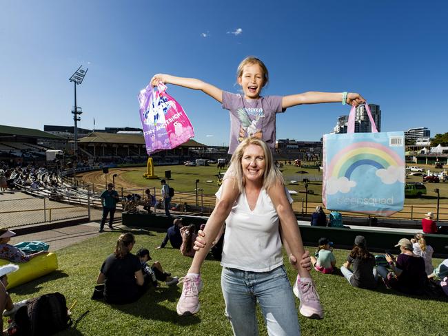 Kirsty Wilkie of Milton with seven-year-old Evie at Ekka 2022 at RNA Showgrounds, Bowen Hills. Picture: Richard Walker