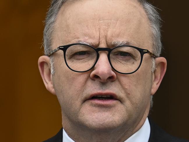 NEWCASTLE, AUSTRALIA, NewsWire Photos. JUNE 12, 2023: Prime Minister Anthony Albanese makes a statement on the bus crash in the Hunter Valley at Parliament House in Canberra . Picture: NCA NewsWire / Martin Ollman