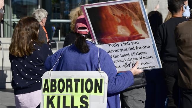 Protesters at an anti-abortion rally at the International Convention Centre on September 7. Picture: AAP