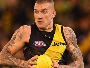 Dustin Martin of the Tigers is seen in action during the second qualifying final between the Geelong Cats and the Richmond Tigers at MCG in Melbourne, Friday, September 8, 2017. (AAP Image/Julian Smith) NO ARCHIVING, EDITORIAL USE ONLY