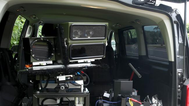 The inside of a mobile speed camera unit. Picture: Anna Rogers