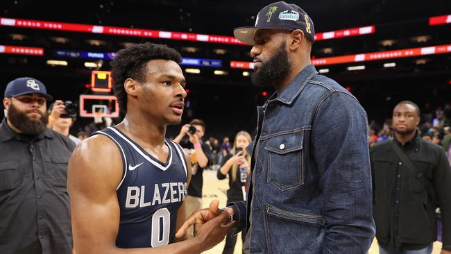 Could Bronny James come to the NBL — with his famous father LeBron? Picture: AFP