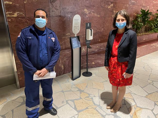 Insp Ibrahim with then-Premier Gladys Berejiklian after the briefing. Picture: Supplied