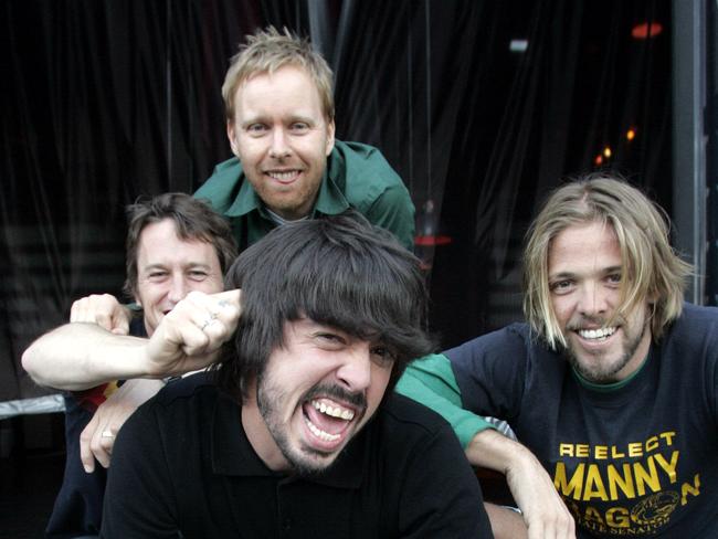 Members of band Foo Fighters including singer Dave Grohl, Nate Mendel, Chris Shiflett and Taylor Hawkins in Sydney to promote their new album.