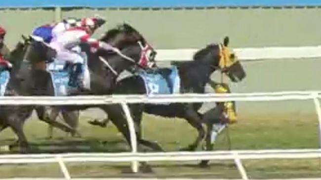 Apprentice jockey Jackson Murphy fell off Dream Master during the No Metro Wins Handicap (1100m) at the Gold Coast on Saturday, August 24, 2019. Picture: Taken from Racing Queensland website.