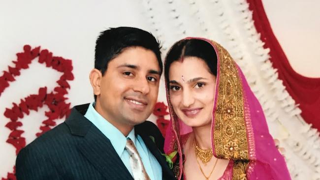 Kulwinder Singh with Parwinder Kaur, at a 2013 wedding. Picture: AAP