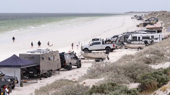 People having fun in their 4WDs at Wauraltee Beach near Port Victoria, Yorke Peninsula. Picture: Tim Joy