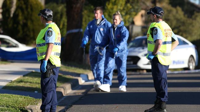 Police attend the scene in St Clair in 2019, after Rita Camilleri’s dismembered body was found on the footpath and inside her western Sydney home. Picture: David Swift.