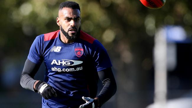 Heritier Lumumba at Melbourne training during the season. Picture: Wayne Ludbey