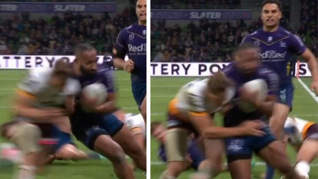 It's the Billy Slater tackle all over again. Photo: Fox Sports