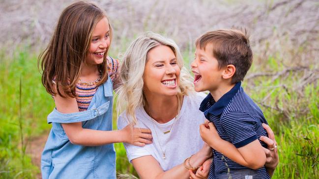 Port Lincoln mum Ilke Curtis with children Lotti, 8, Esix, 5 … wants to make co-parenting easier for others through a new app. Picture: Jess Scholz/ Pare Design.