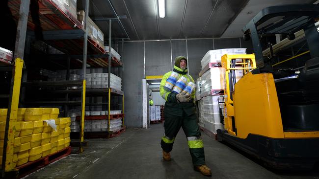 Rob Meaney wears Arctic gear to work in the Golden North Ice Cream coolroom at Laura. The temperature is -23C. Picture: BERNARD HUMPHREYS