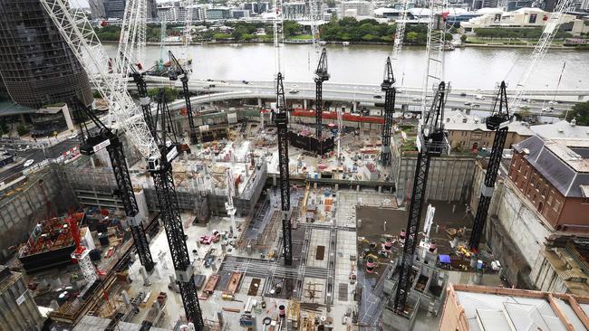 Nine cranes are currently being used to build the whopping Queen’s Wharf project for a cool $3.6 billion. Picture: AAP Image/Claudia Baxter.