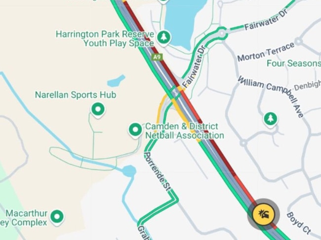 The Northern Rd is closed southbound at Fairwater Dr due to a car and motorcycle crash. Picture: Live Traffic NSW